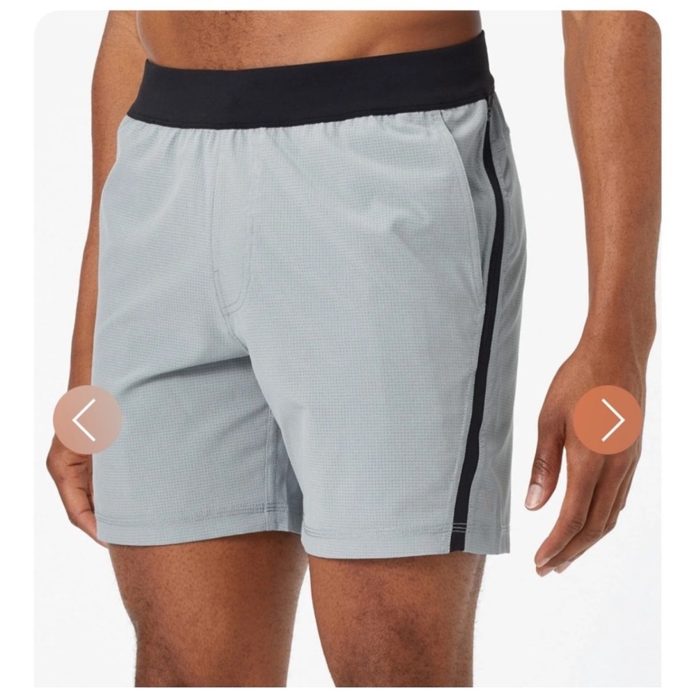 Vuori Men’s Light Gray Athletic Shorts with Black Waistband